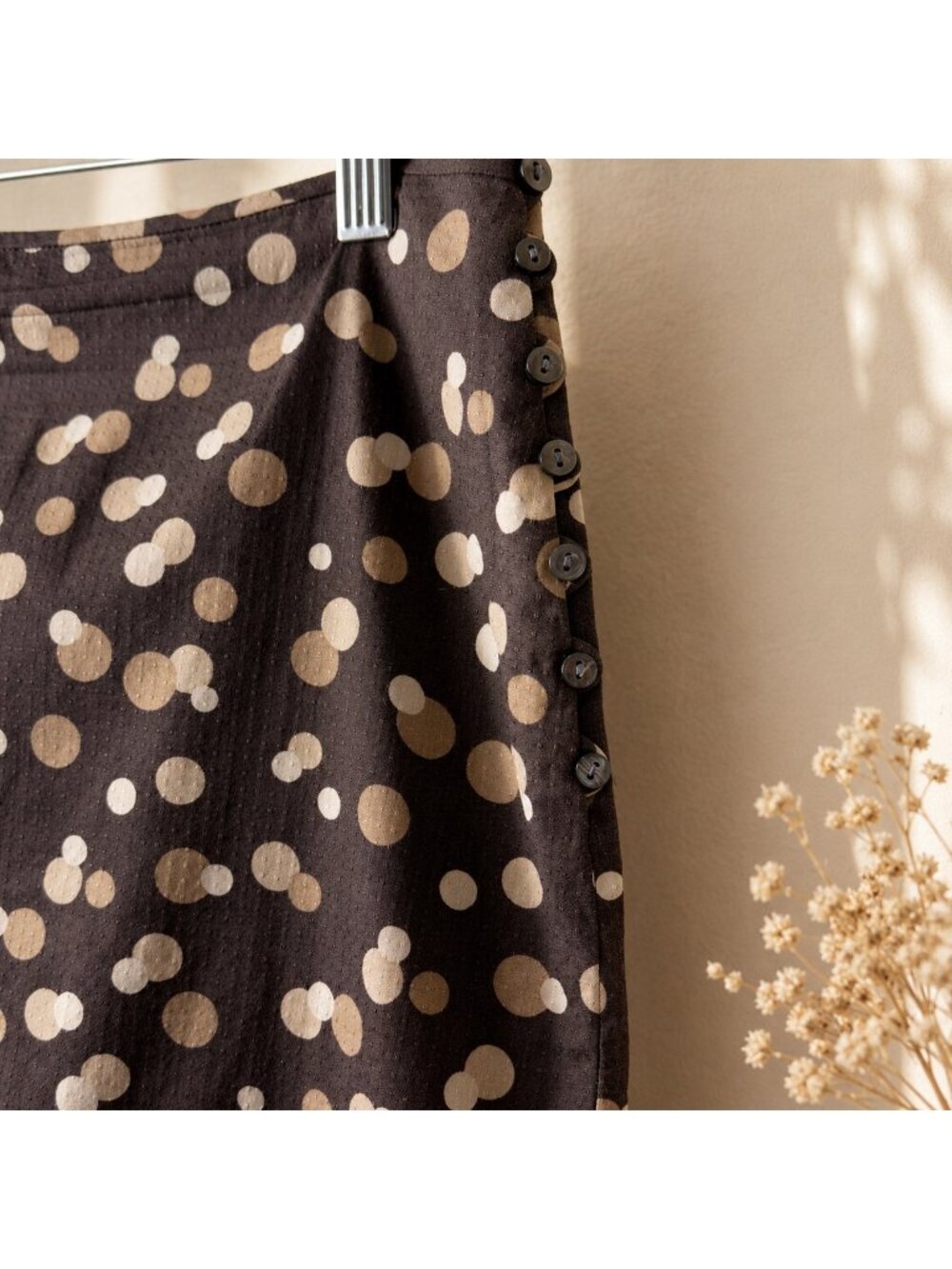 J.Crew NWOT Brown Polka Dot Cotton A-Line Ruffle Hem Midi Skirt Size 4 - Picture 5 of 16